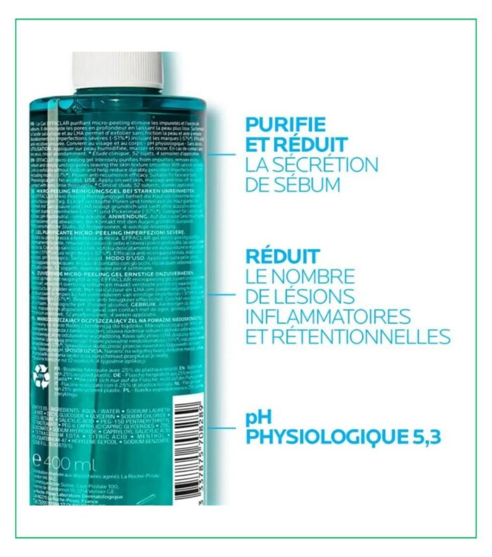 La Roche-Posay Effaclar Gel Purifiant Micro-Peeling Peau Grasse Acnéique | 400ml